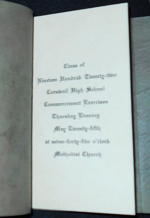 Class of Nineteen Hundred Twenty-two Cornwall High School Commencement Exercises