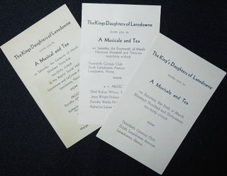 Item #009427 3 Programs for Musical and Tea Events by the King's Daughters of Lansdowne [1935,...