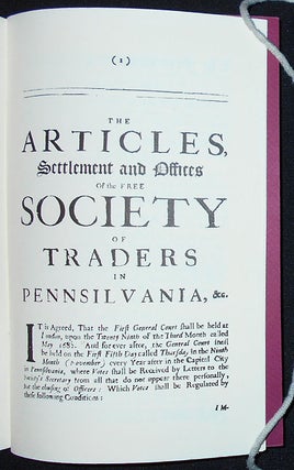 The Articles of the Free Society of Traders of Pennsilvania [facsimile]