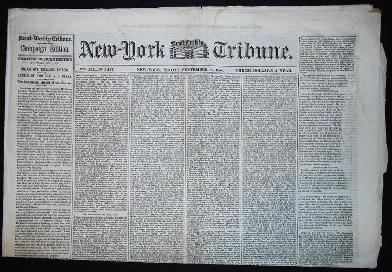 Item #009597 New-York Daily Tribune -- Sept. 26, 1856 [Nathaniel P. Banks -- 1856 Presidential campaign]
