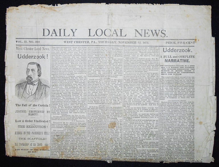 Item #009604 Daily Local News -- Nov. 12, 1874 [Udderzook Murder Trial and Execution]