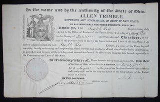 Item #009609 Justice of the Peace Commission for Joseph Rea signed by Gov. Allen Trimble of Ohio...