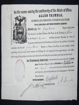 Item #009613 Justice of the Peace Commission for George Brown signed by Gov. Allen Trimble of...