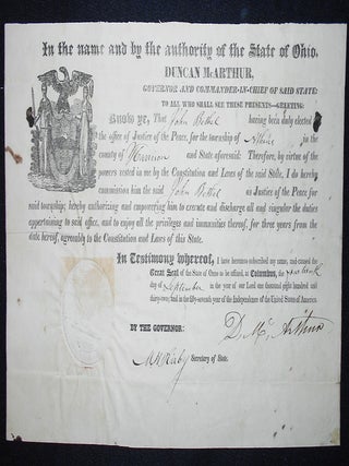 Item #009615 Justice of the Peace Commission for John Bethel signed by Gov. Duncan McArthur of...