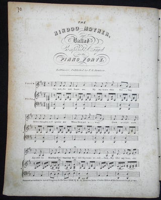 Item #010100 The Hindoo Mother, Ballad; Composed & Arranged for the Piano Forte
