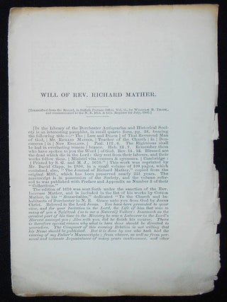 Item #010175 Will of Rev. Richard Mather; Transcribed from the Record, in Suffolk Probate Office,...