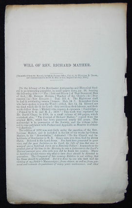 Item #010175 Will of Rev. Richard Mather; Transcribed from the Record, in Suffolk Probate Office,...