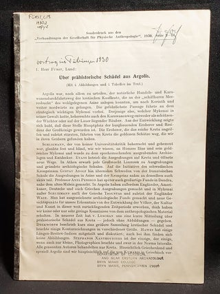 Item #011415 Über Prähistorische Schädel aus Argolis [Sonderdruck aus den Verhandlungen der...