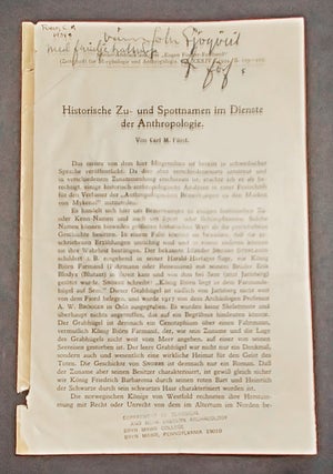 Item #011416 Historische Zu- und Spottnamen im Dienste der Anthropologie [Sonderdruck aus dem...