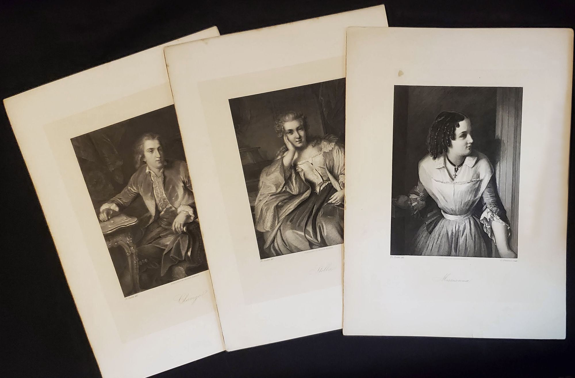3 prints from Pecht's series of portraits of characters from the works ...