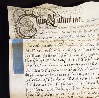 Handwritten vellum indenture for sale of property in Hawkhurst, Kent County, sold by Susanna Springett the elder of Hawkhurst, widow, and Susanna Springett the younger of Hawkhurst, spinster, to William Richards