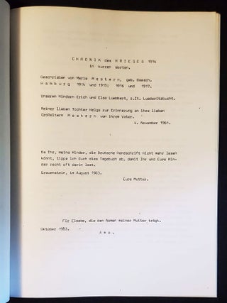 Chronik des Krieges 1914 in Kurzen Worten; Geschrieben von Marie Mestern, geb. Baasch