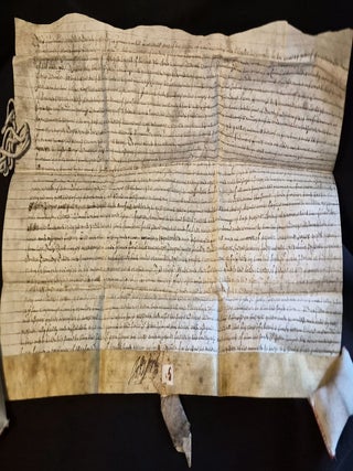 Item #011991 1 handwritten vellum indenture involving the property on the kings highway known as...