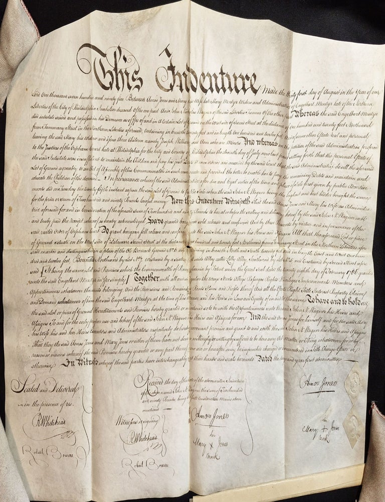 Item #012005 1795 Deed for sale of lot on 2nd St. in the Northern Liberties (Philadelphia) by Mary Mentzer Jones to John Nicholas Wagner